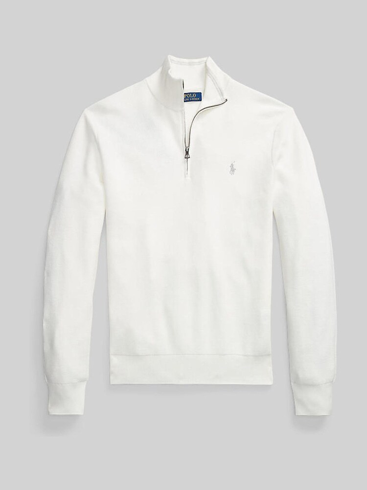 Polo Ralph Lauren Deckwash White Mesh Knit Cotton Quarter Zip Jumper - Image 6 of 6