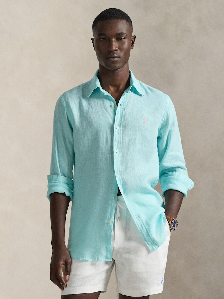 Polo Ralph Lauren New Aqua Custom Fit Linen Shirt - Image 1 of 9