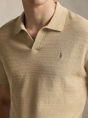 Polo Ralph Lauren Dune Tan Cotton Linen Knit Polo Shirt - Image 4 of 8