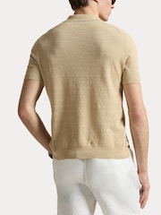 Polo Ralph Lauren Dune Tan Cotton Linen Knit Polo Shirt - Image 5 of 8