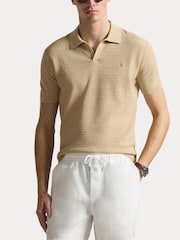 Polo Ralph Lauren Dune Tan Cotton Linen Knit Polo Shirt - Image 6 of 8