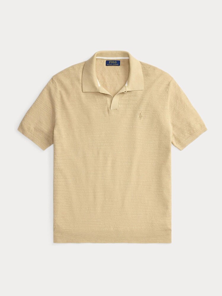 Polo Ralph Lauren Dune Tan Cotton Linen Knit Polo Shirt - Image 8 of 8