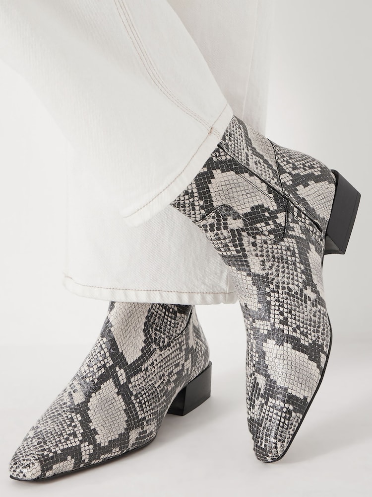 Hush Black Leather Snake Print Square Boots - Image 1 of 5 Hush Black Leather Snake Print Square Boots - Image 1 of 5