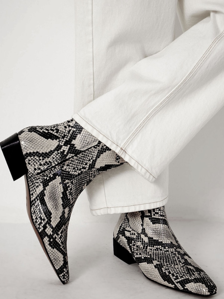 Hush Black Leather Snake Print Square Boots - Image 2 of 5 Hush Black Leather Snake Print Square Boots - Image 2 of 5