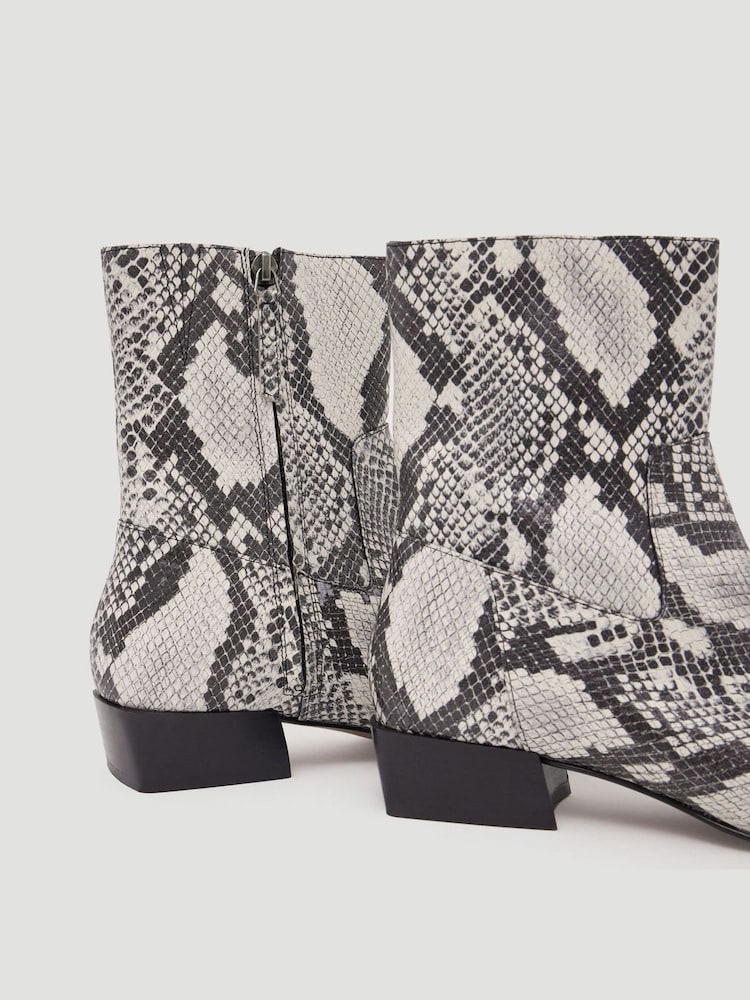 Hush Black Leather Snake Print Square Boots - Image 5 of 5 Hush Black Leather Snake Print Square Boots - Image 5 of 5