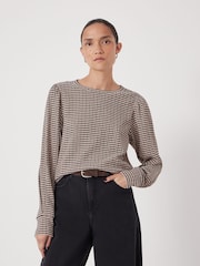 Hush Brown Emily Gingham Puff Sleeve Top - Image 1 of 5
