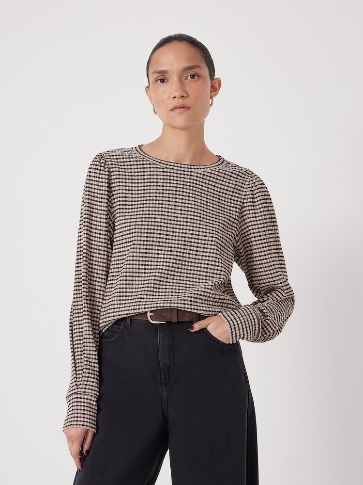 Hush Brown Emily Gingham Puff Sleeve Top - Image 1 of 5