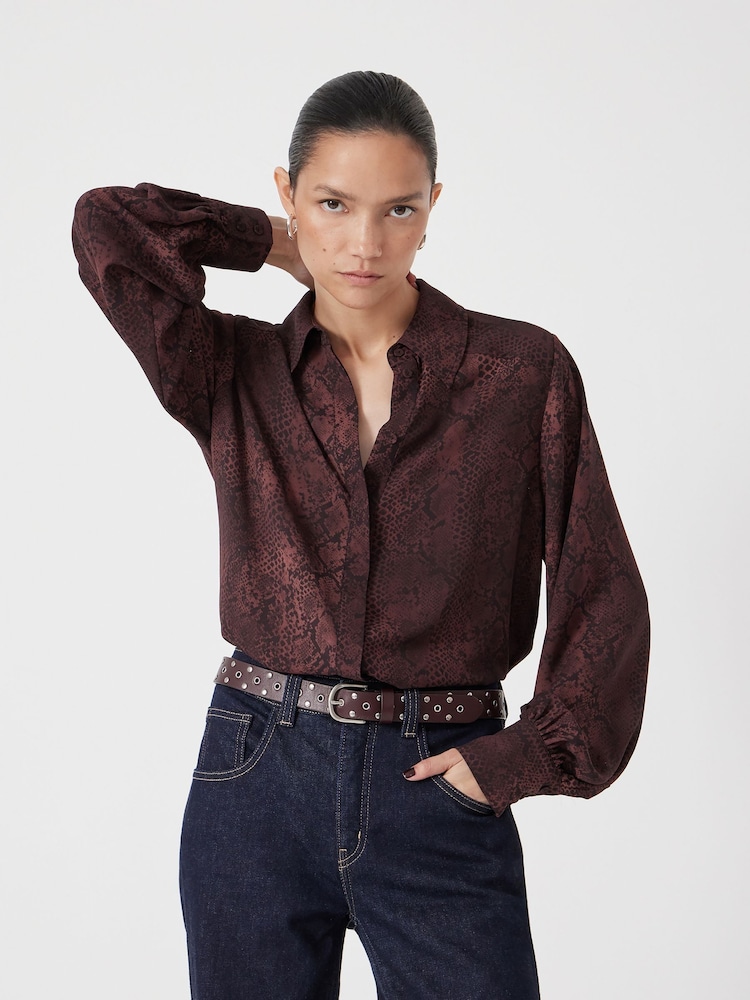 Hush Brown Printed Long Sleeve Shirt - Image 1 of 5 Hush Brown Printed Long Sleeve Shirt - Image 1 of 5