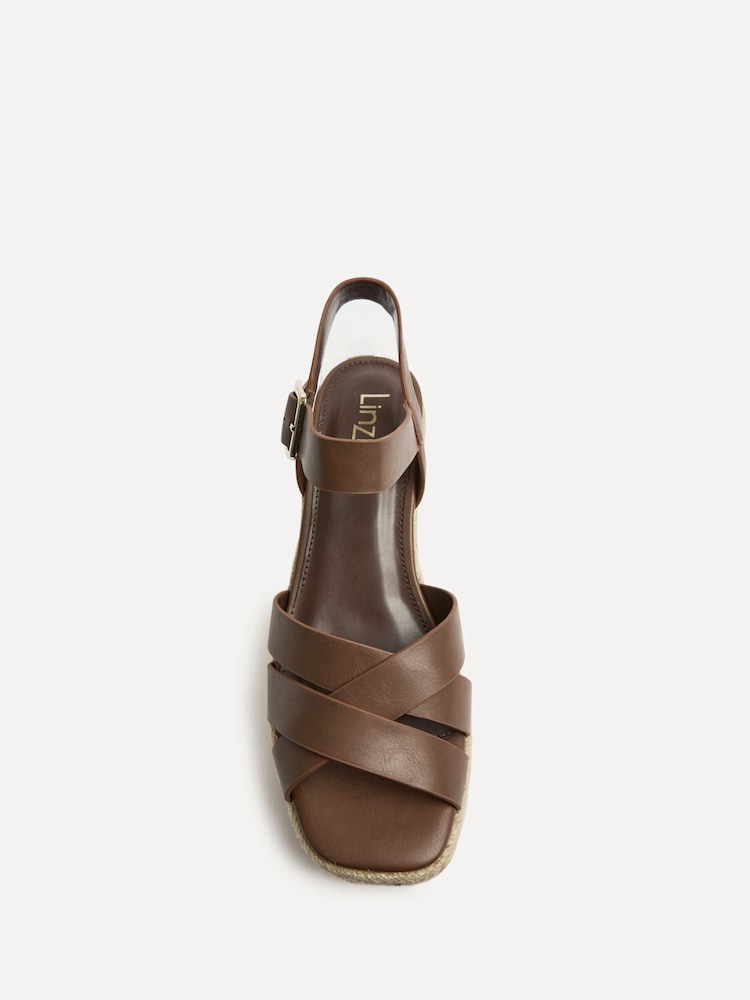 Linzi Light Brown Sheena Cross-Over Front Wedge Sandals - Image 5 of 5
