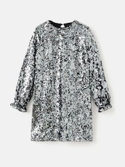 Mango Black Sequin Long Sleeve Mini Dress - Image 1 of 3
