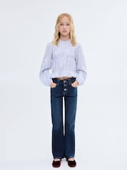 Mango Blue Buttons Flare Jeans - Image 1 of 5