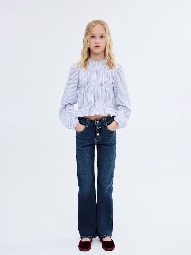 Mango Blue Buttons Flare Jeans - Image 1 of 5