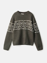 Mango Green Jacquard Knitted Jumper - Image 4 of 6