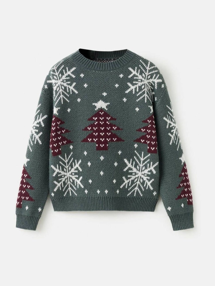 Mango Green Snow Christmas Jumper - Image 2 of 4 Mango Green Snow Christmas Jumper - Image 2 of 4