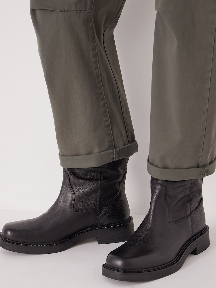 Hush Black Leather Slouchy Biker Boots - Image 1 of 2