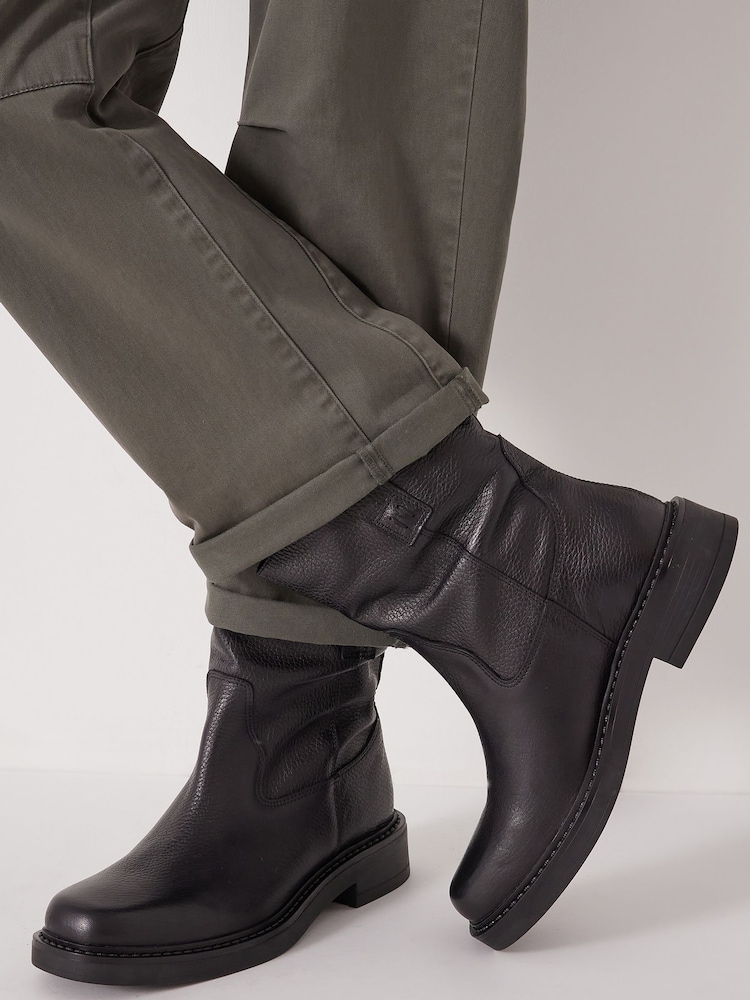 Hush Black Leather Slouchy Biker Boots - Image 2 of 2