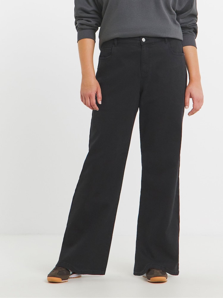 Simply Be Black Wide Leg Cosy Jeans - Image 4 of 4 Simply Be Black Wide Leg Cosy Jeans - Image 4 of 4