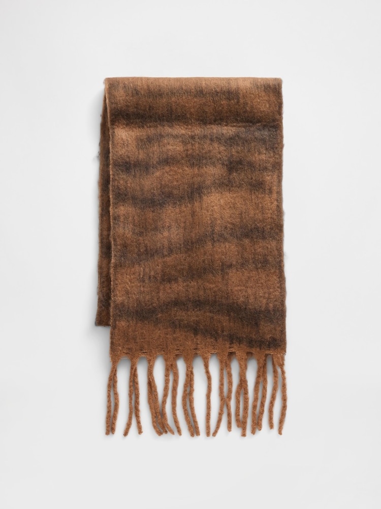 Gap Brown Tiger Print Brushed Fringe Scarf with Wool - Image 5 of 5