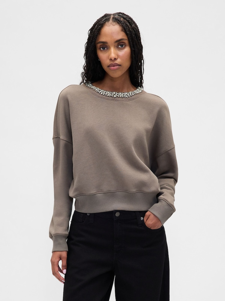 Gap Brown VintageSoft Jewel-Neck Crop Sweatshirt - Image 1 of 4 Gap Brown VintageSoft Jewel-Neck Crop Sweatshirt - Image 1 of 4