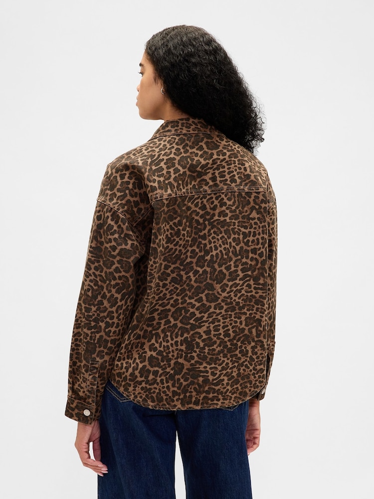 Gap Animal UltraSoft Leopard Denim Shirt Jacket - Image 2 of 4 Gap Animal UltraSoft Leopard Denim Shirt Jacket - Image 2 of 4