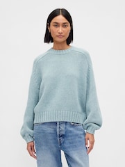 Gap Blue Relaxed Saddle-Sleeve Crew Neck Jumper - Image 1 of 4