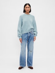 Blå - Gap Avslappet Genser med rund hals og sadelermer - Bilde 3 av 4