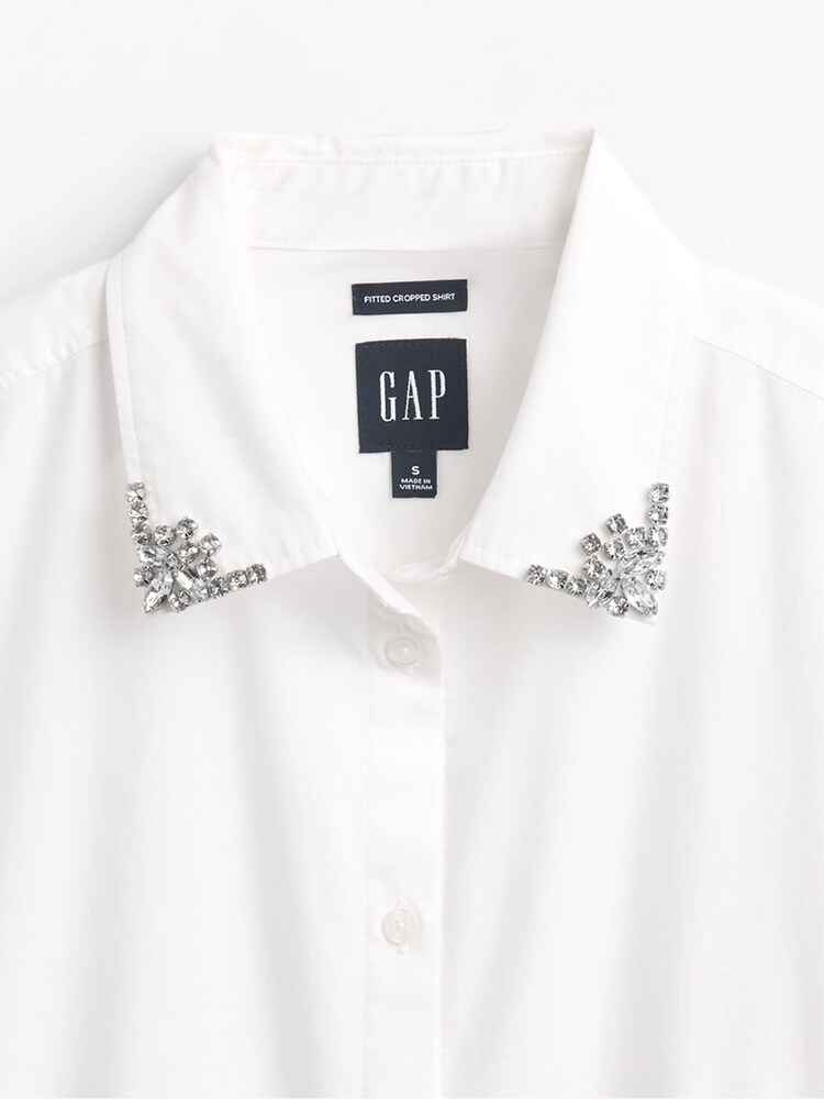 Gap White Long Sleeve Fitted Crop Shirt - Image 4 of 4