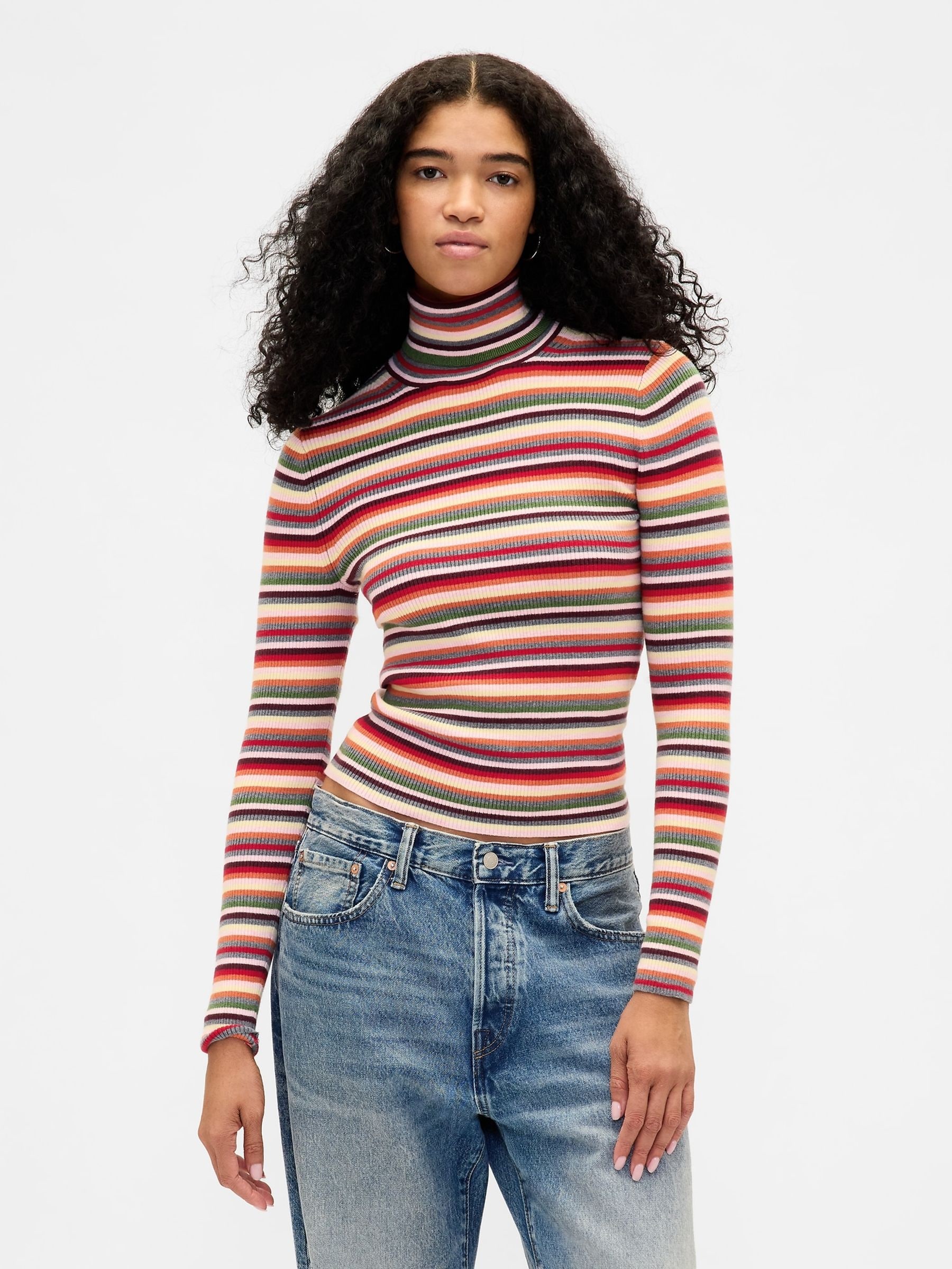 Buy Gap Pink Stripe CashSoft Stretch Turtle Neck Jumper from the