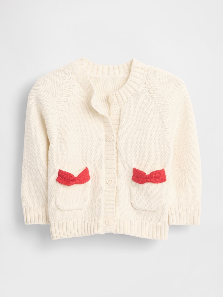 Gap Cream Bow Pocket Cardigan Jumper (Newborn-24mths) (0-24mths) - Image 1 of 2 Gap Cream Bow Pocket Cardigan Jumper (Newborn-24mths) (0-24mths) - Image 1 of 2