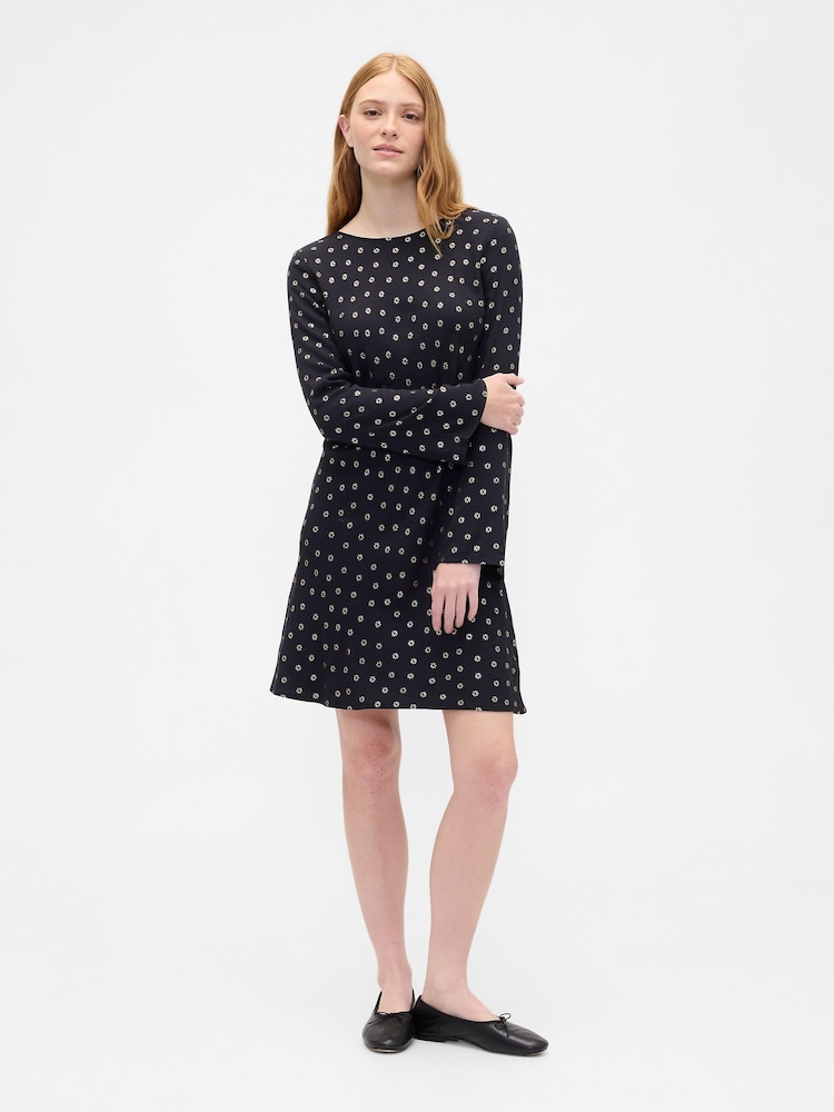 Gap Black Satin Boatneck Mini Dress - Image 1 of 6 Gap Black Satin Boatneck Mini Dress - Image 1 of 6