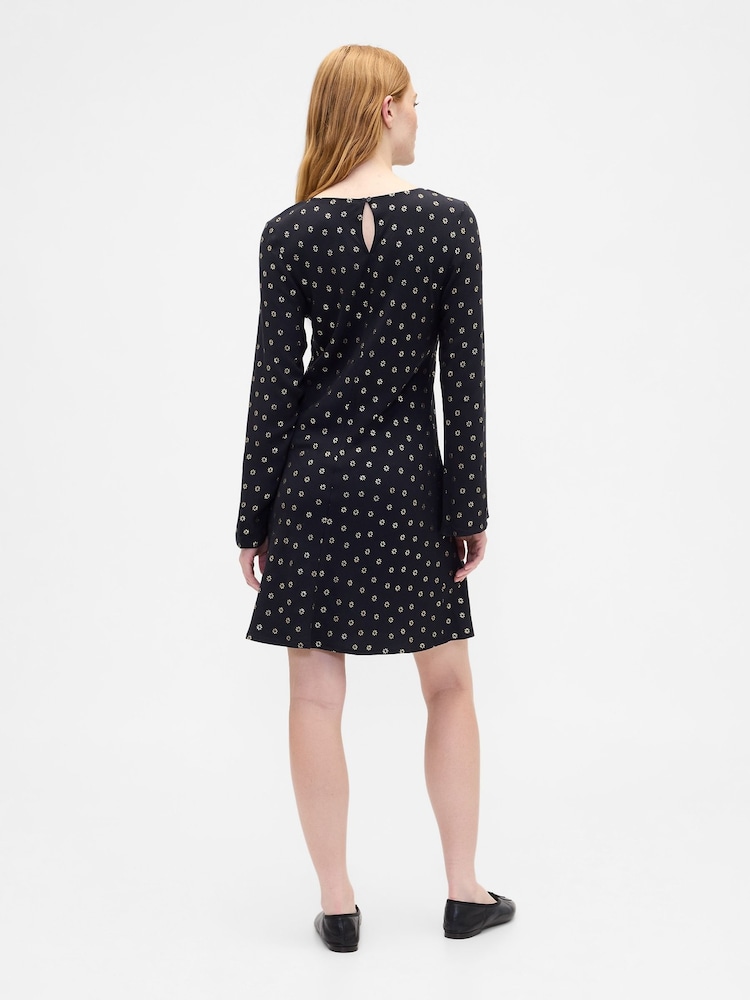 Gap Black Satin Boatneck Mini Dress - Image 2 of 6 Gap Black Satin Boatneck Mini Dress - Image 2 of 6