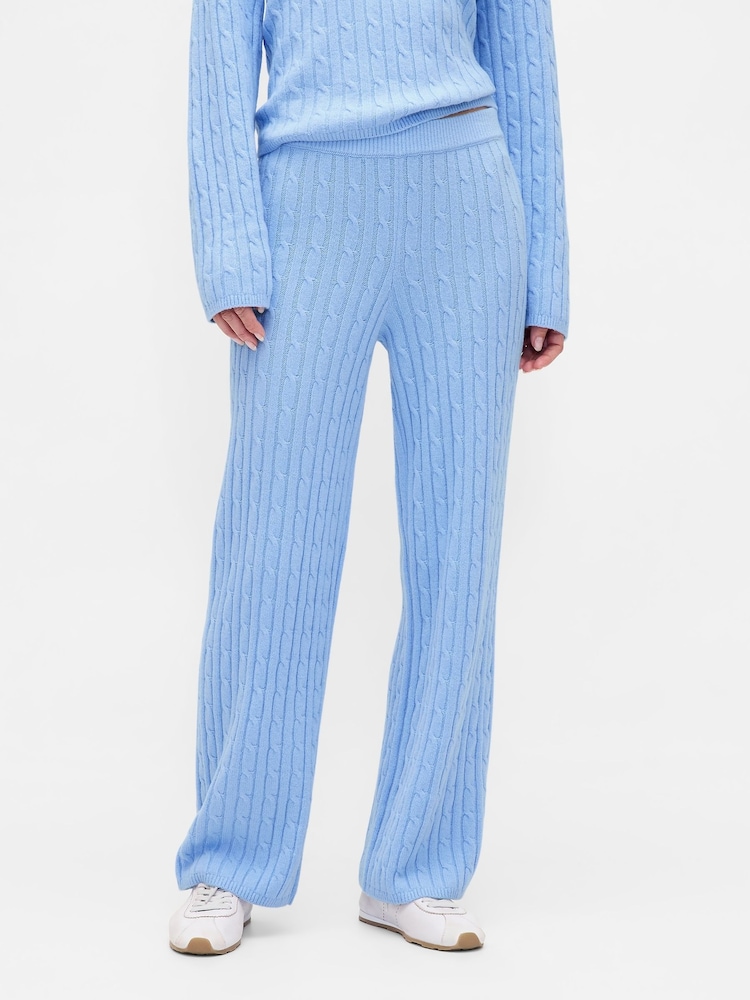 Gap Blue CashSoft Cable Knit Joggers - Image 1 of 4 Gap Blue CashSoft Cable Knit Joggers - Image 1 of 4