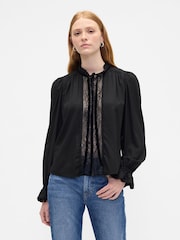Gap Black Relaxed Ruffle Top - Image 1 of 5