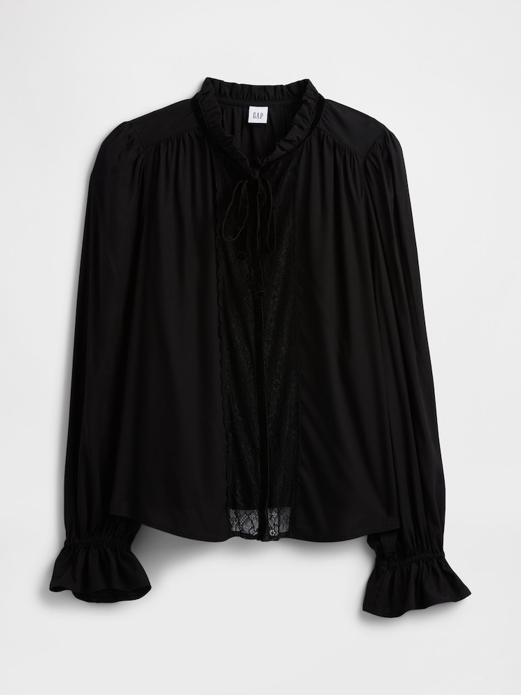 Gap Black Relaxed Ruffle Top - Image 5 of 5 Gap Black Relaxed Ruffle Top - Image 5 of 5