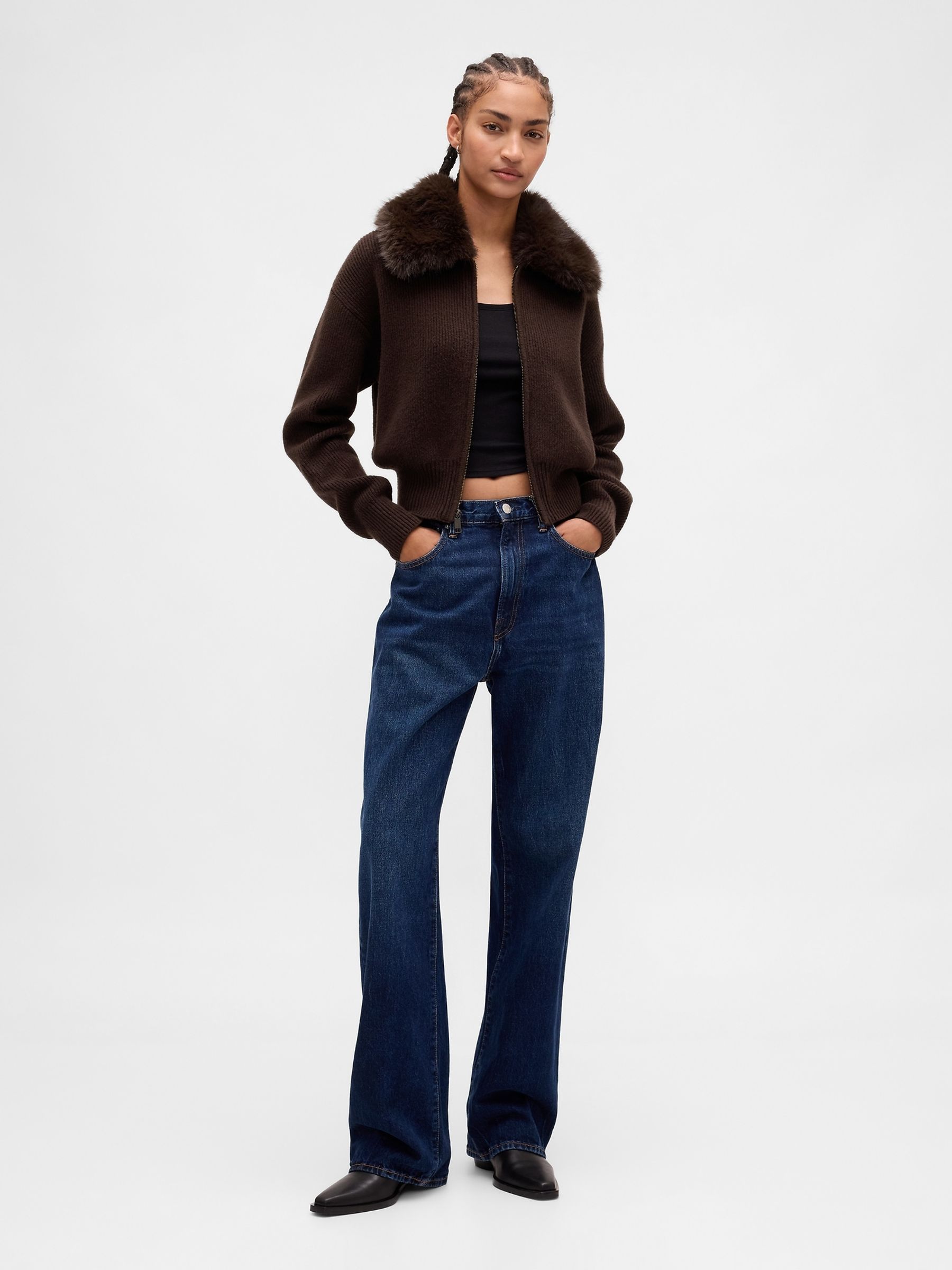 Buy Gap Brown CashSoft Faux-Fur Collar Zip Cardigan from the Next