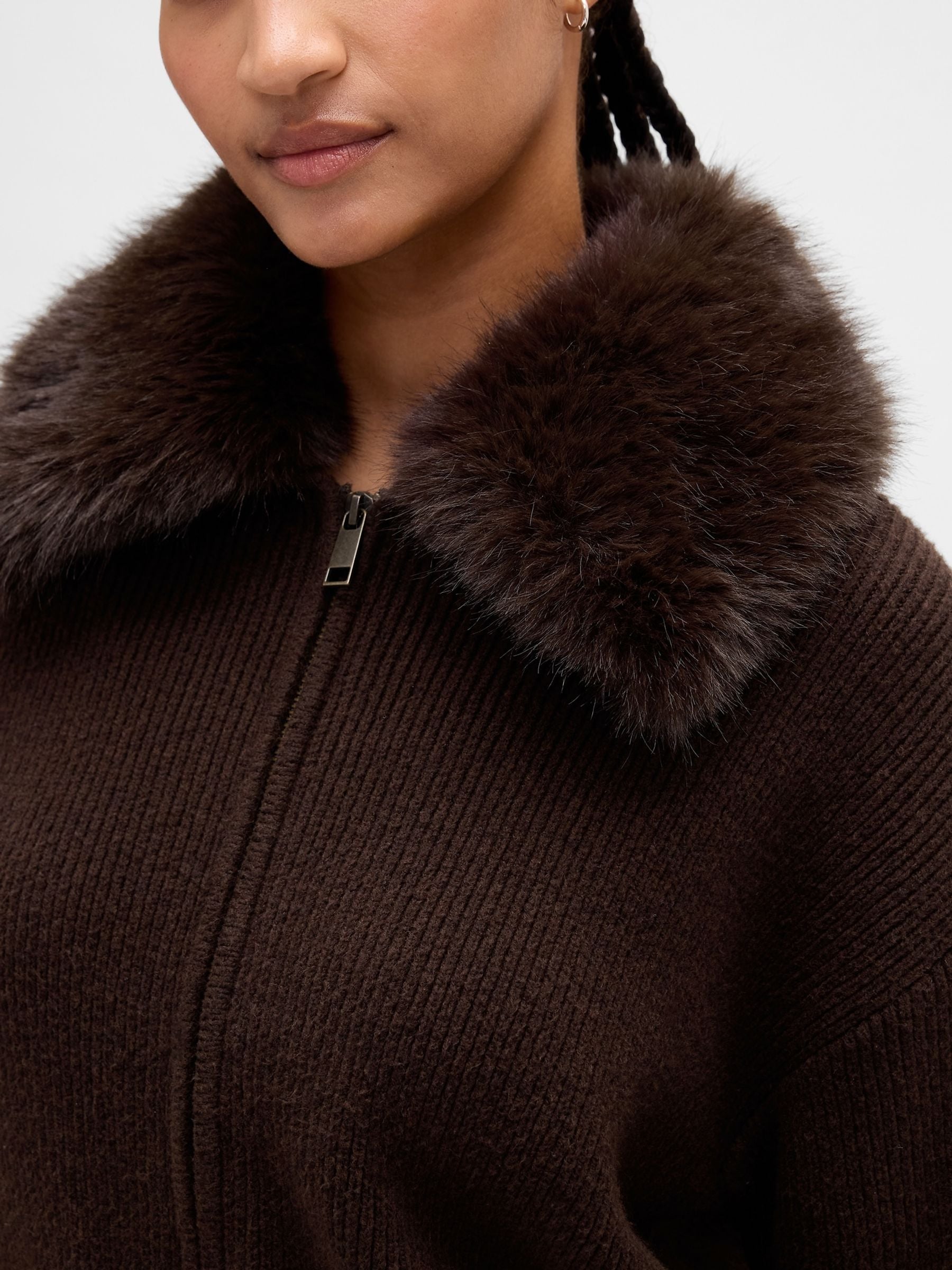 Buy Gap Brown CashSoft Faux-Fur Collar Zip Cardigan from the Next