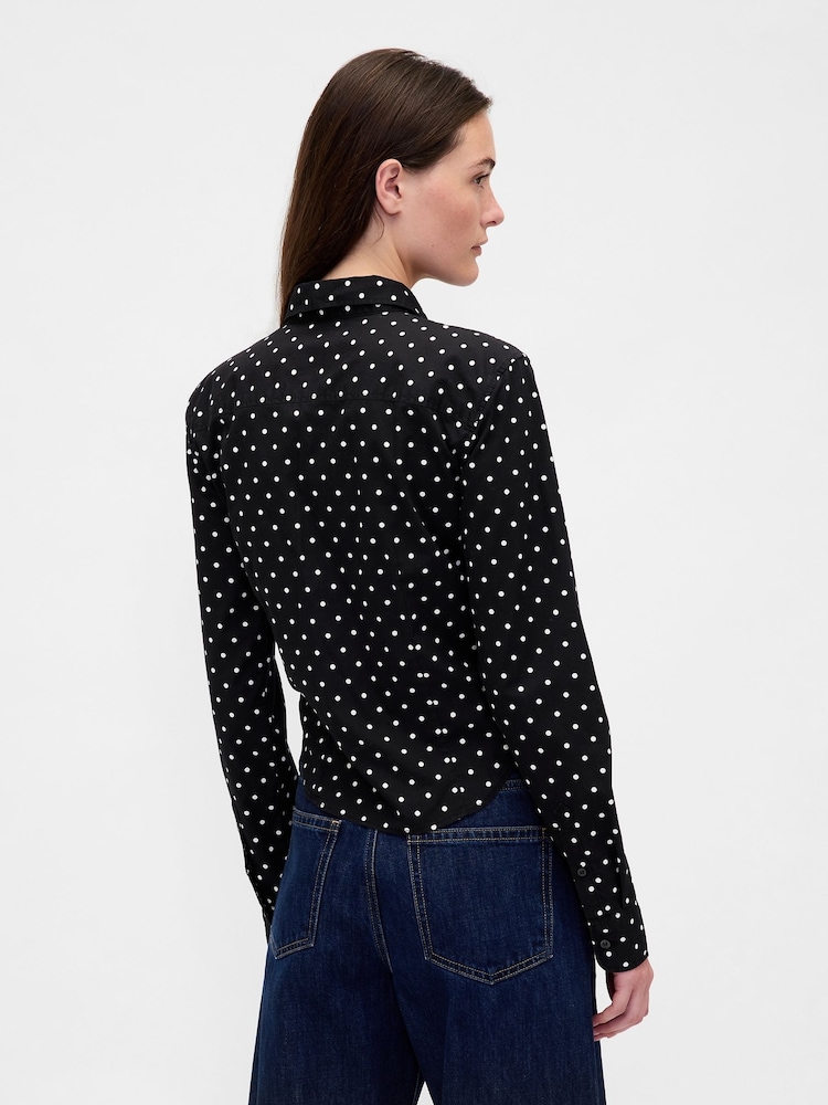 Gap Black Cotton Fitted Crop Shirt - Image 2 of 3 Gap Black Cotton Fitted Crop Shirt - Image 2 of 3