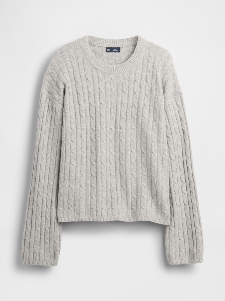 Gap Grey CashSoft Oversized Cable-Knit Crew neck Jumper - Image 1 of 2 Gap Grey CashSoft Oversized Cable-Knit Crew neck Jumper - Image 1 of 2