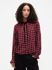 Gap Red Check Relaxed Ruffle Top - Image 1 of 5