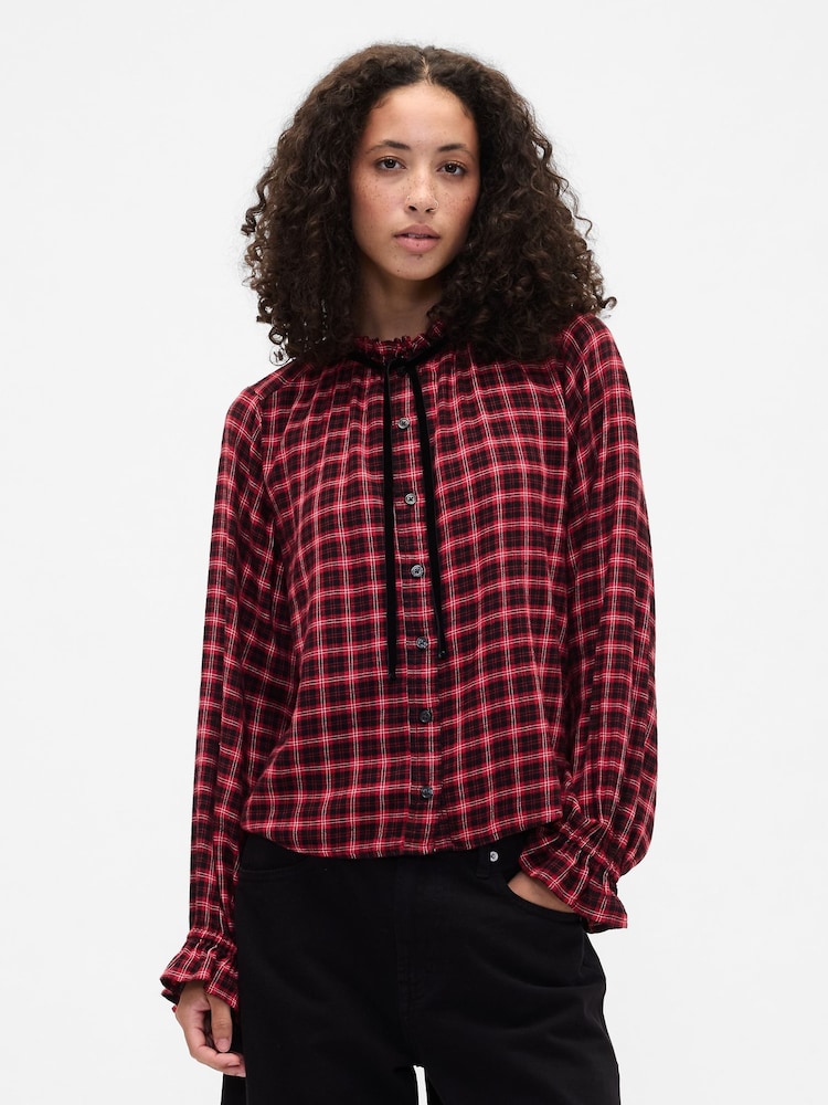 Gap Red Check Relaxed Ruffle Top - Image 1 of 5 Gap Red Check Relaxed Ruffle Top - Image 1 of 5