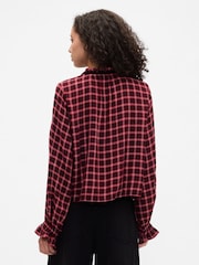 Gap Red Check Relaxed Ruffle Top - Image 2 of 5