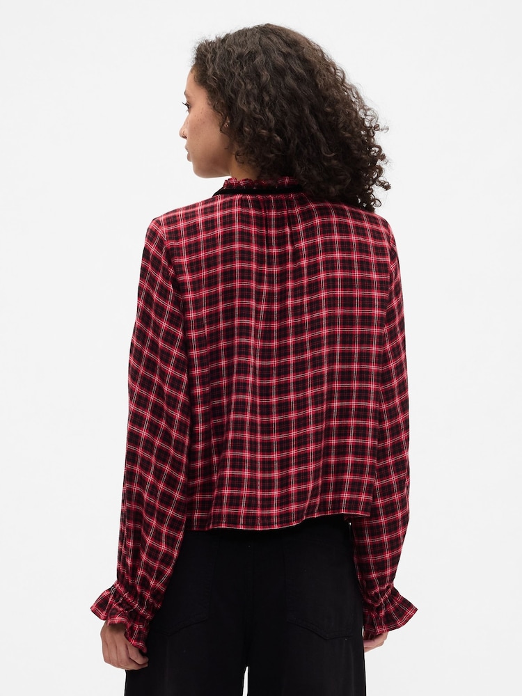 Gap Red Check Relaxed Ruffle Top - Image 2 of 5 Gap Red Check Relaxed Ruffle Top - Image 2 of 5