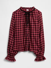 Gap Red Check Relaxed Ruffle Top - Image 5 of 5