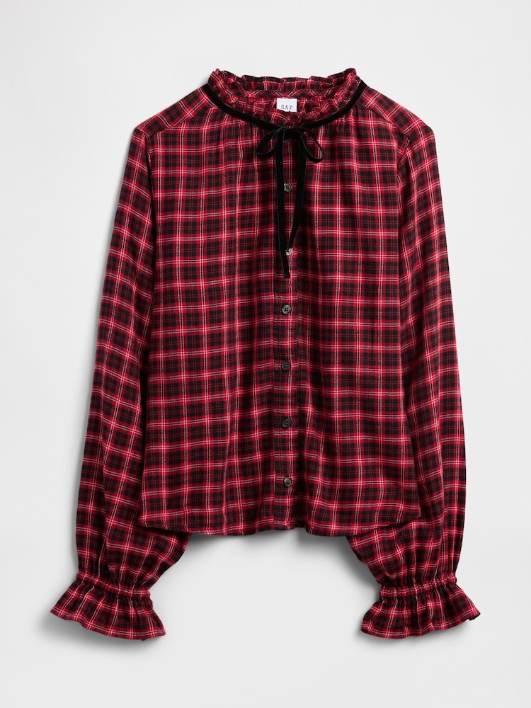 Gap Red Check Relaxed Ruffle Top - Image 5 of 5 Gap Red Check Relaxed Ruffle Top - Image 5 of 5