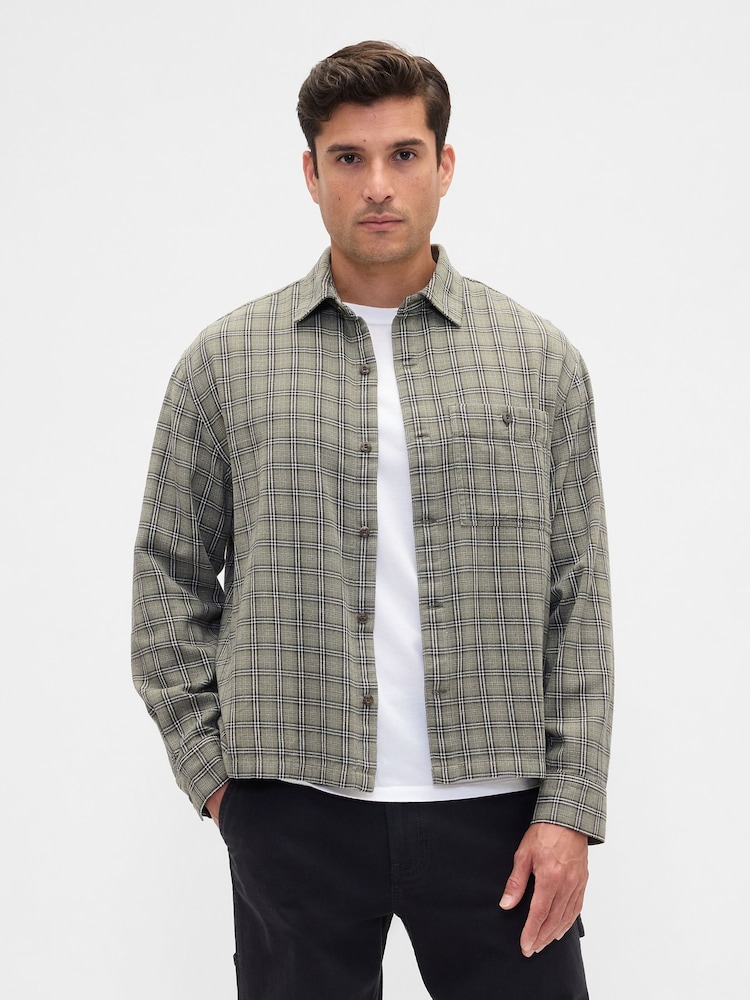 Gap Green Flannel Shirt in Boxy Fit - Image 1 of 5 Gap Green Flannel Shirt in Boxy Fit - Image 1 of 5