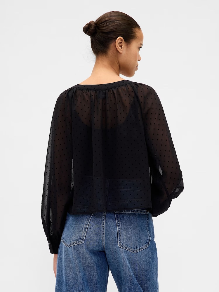 Gap Black Sheer Button-Front Top - Image 2 of 4 Gap Black Sheer Button-Front Top - Image 2 of 4