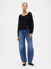 Gap Black Sheer Button-Front Top - Image 3 of 4