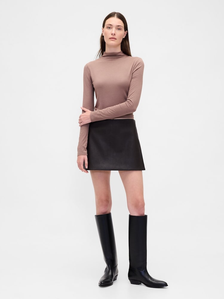 Gap Brown Vegan Leather Mini Skort - Image 1 of 4 Gap Brown Vegan Leather Mini Skort - Image 1 of 4