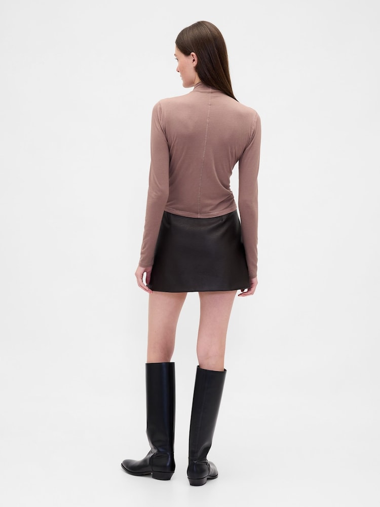 Gap Brown Vegan Leather Mini Skort - Image 2 of 4 Gap Brown Vegan Leather Mini Skort - Image 2 of 4