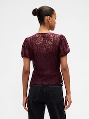 Gap Red Lace V-Neck Top - Image 2 of 4